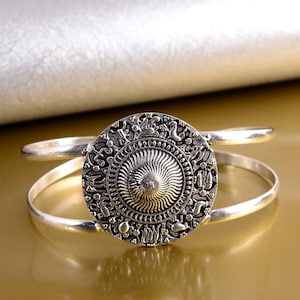 Silver Plated Upper Arm Cuff: Mandala Brass Armband