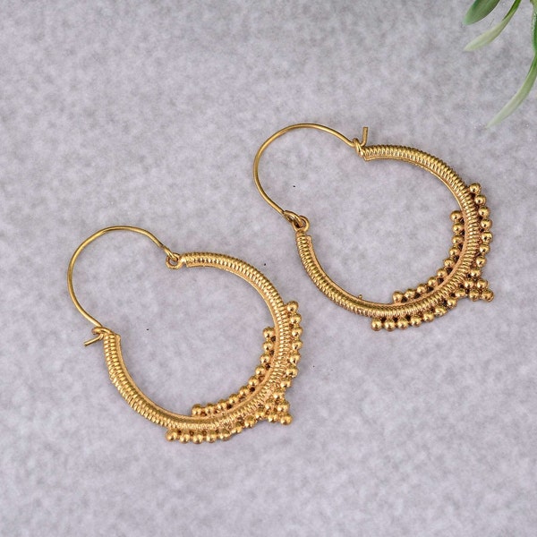 Mandala earrings, Ethnic Earrings, Tribal gold earrings, Boho jewellery, Hoop bohemian earrings, Gift for women