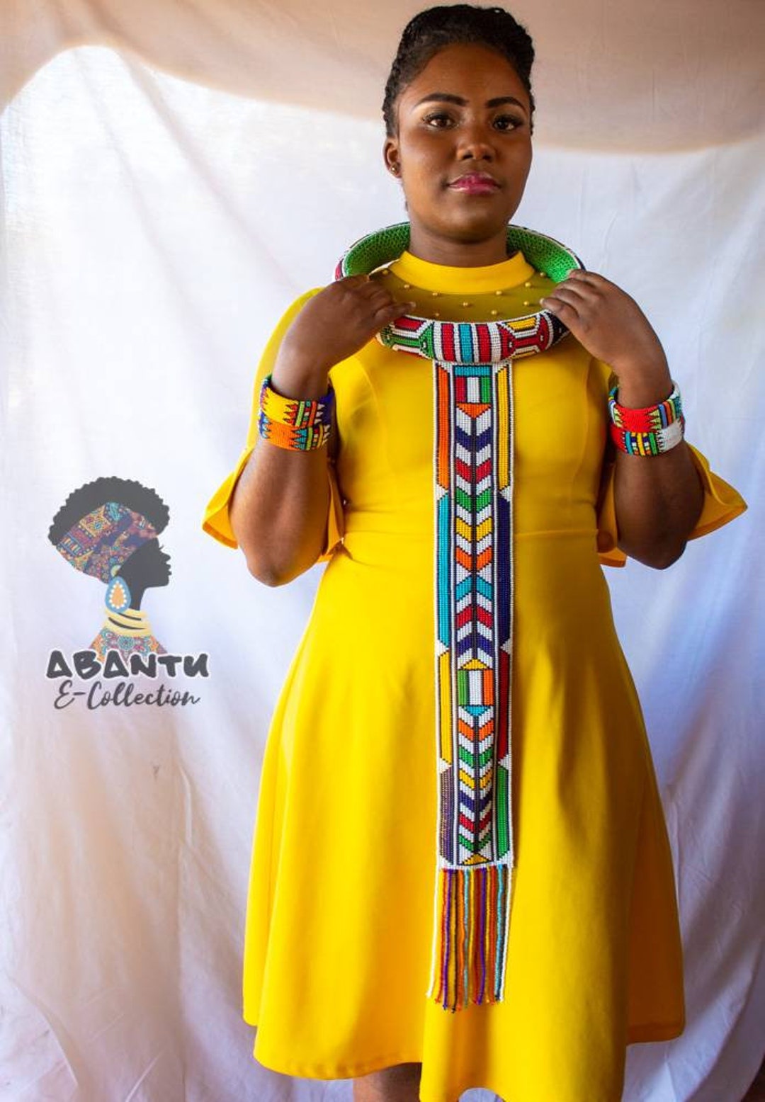 Long Beaded Ndebele Wheel Necklace Ndebele Hoop Ndebele Neckring With Tie Etsy