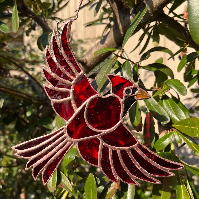 Cardinal Sun Catcher Stained Glass Light Catcher Etsy