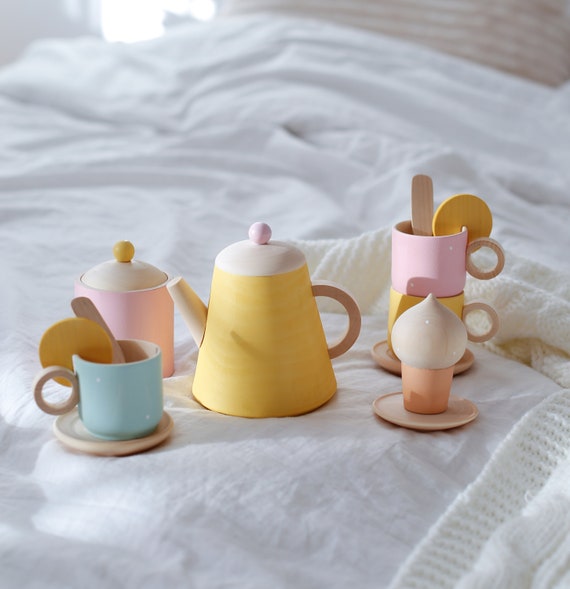 Wooden Tea Set Wooden Toy Tea Set Kids Play Kitchen Etsy