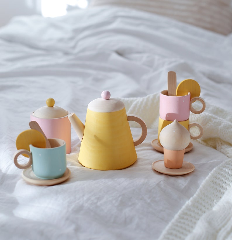 Wooden Tea Set Wooden Toy Tea Set Kids Play Kitchen Etsy