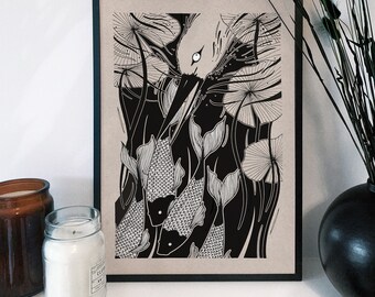 Original illustration art postcard printing on paper wall art Play for success Illustrated STORK poster poster print Violin Music