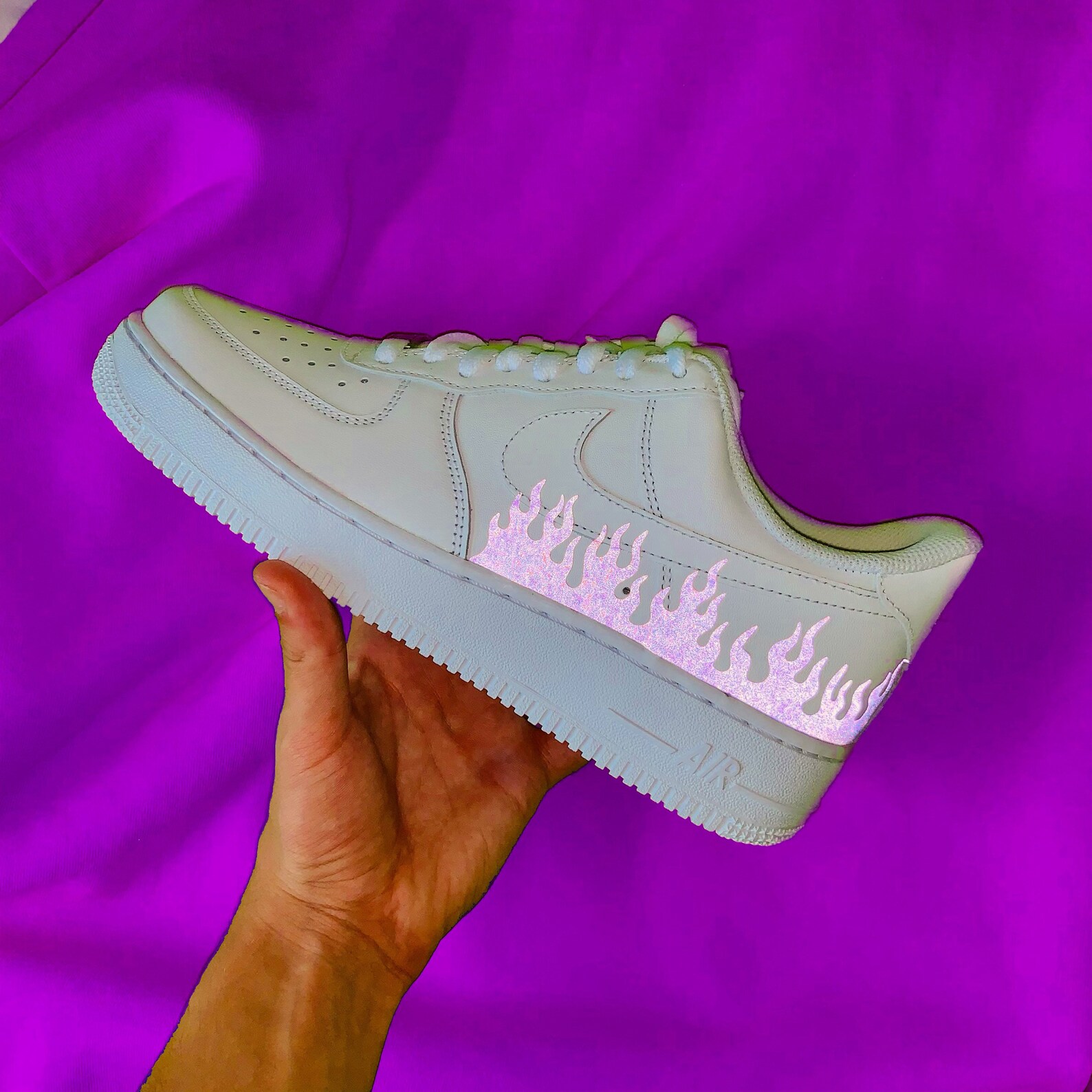 Reflective purple flames Nike Air Force 1 custom reflective | Etsy
