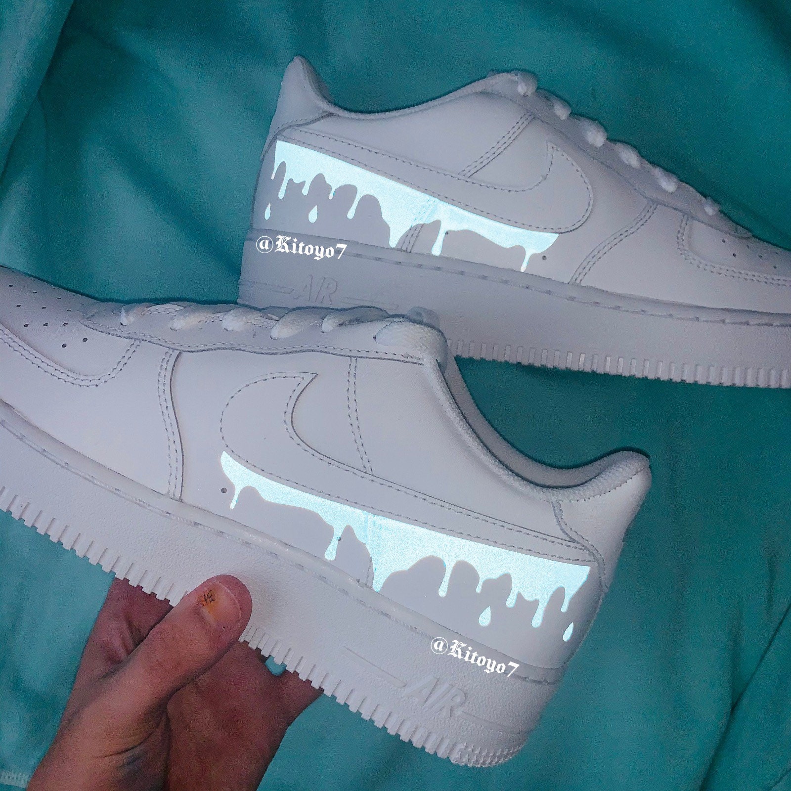 Reflective Blue drip Nike Air Force 1 reflective Nike shoes Etsy