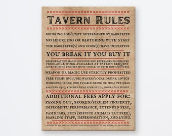Tavern Rules Canvas, Nerdy Home Decor