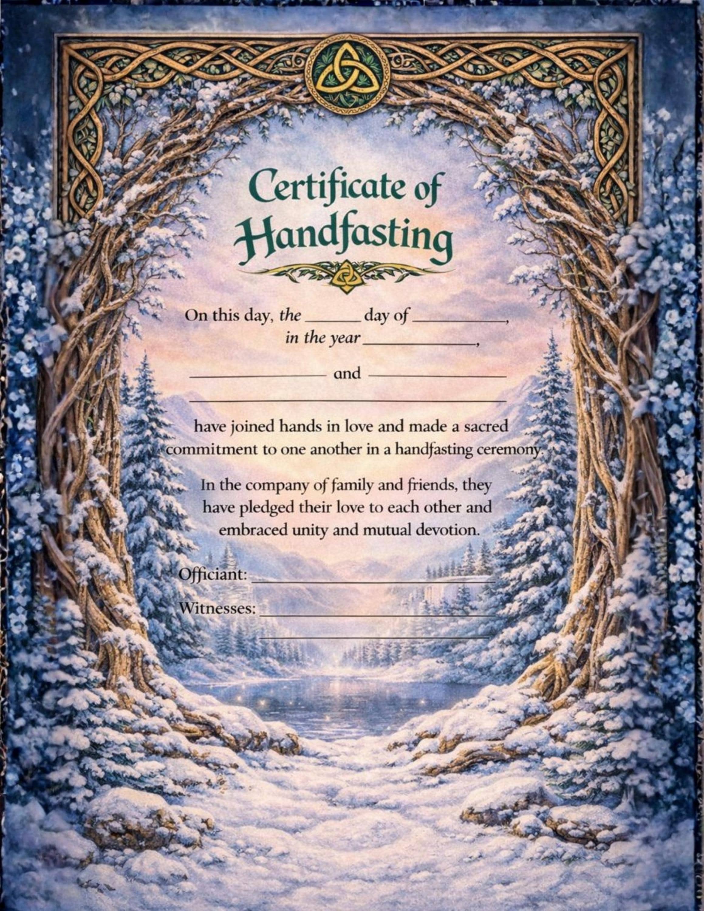 Certificate of Handfasting - Fillable PDF With Winter, Spring, Beach ...