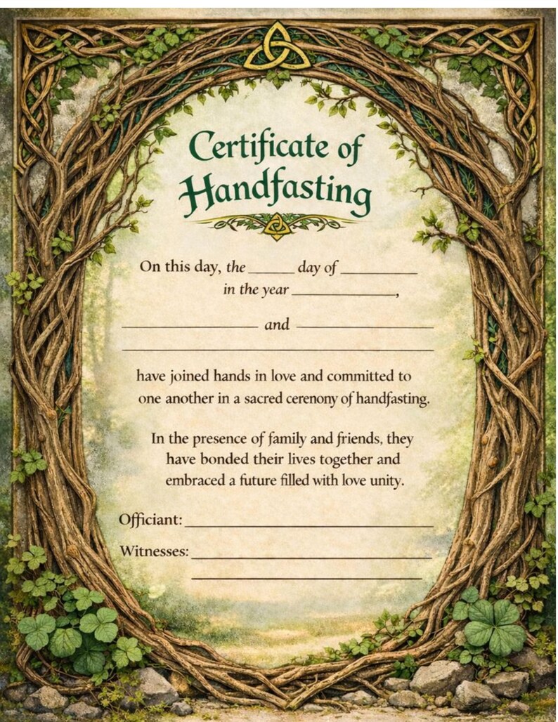 Certificate of Handfasting - Fillable PDF With Winter, Spring, Beach ...