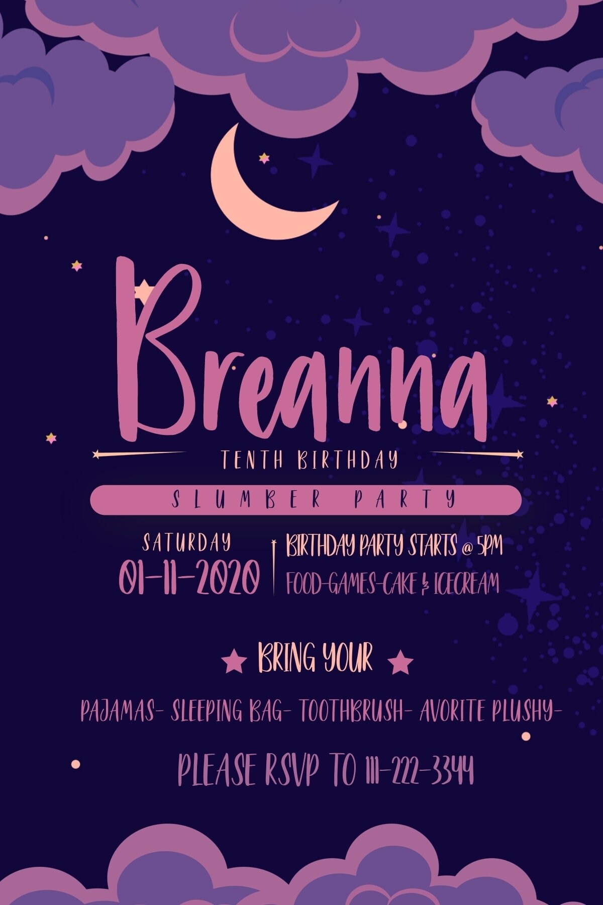Moon and Stars Birthday Invitation, Slumber Party Invitation, Starry ...
