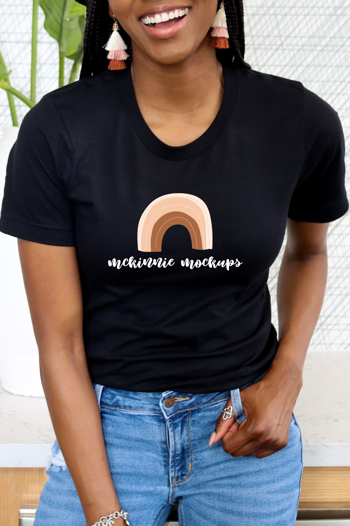 Black Model Mockup Bella Canvas 3001 Black T-Shirt Mockup ...