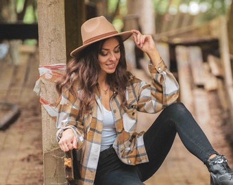 Unisex Brown Wool Fedora, Wide Brim Hat