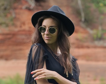 Chapeau fedora unisexe en laine, bord large, coupe ajustable