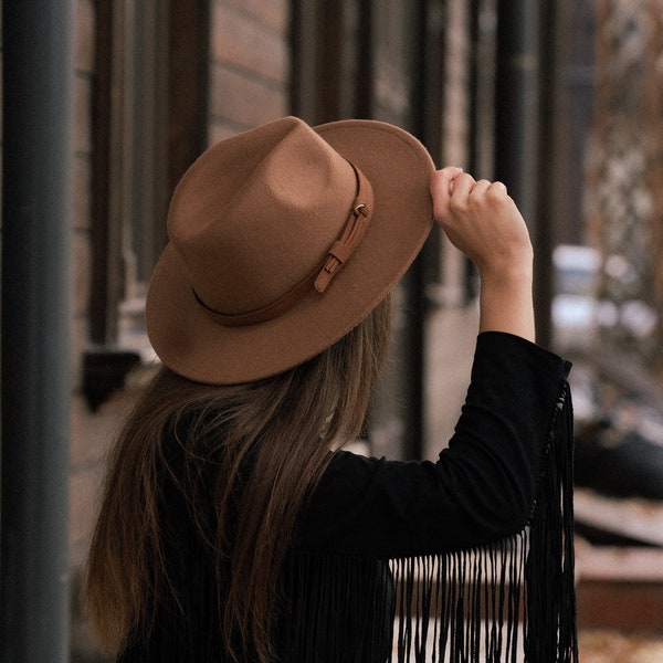Brown fedora hat, Wide brim hat, Hat for woman, Hat for man