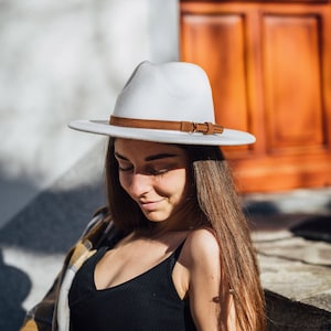 Fedora hat for women and man, White wide brim hat, Personalized hat