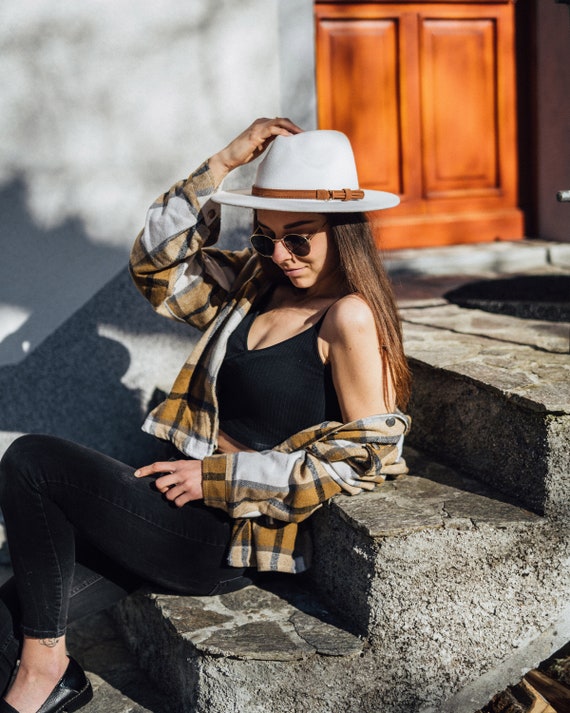 Ladies Winter White Fedora 100% Wool Custom-made White Fedora Hats for Women 100% Wool Wide Brim Fedora Hat  main image 3
