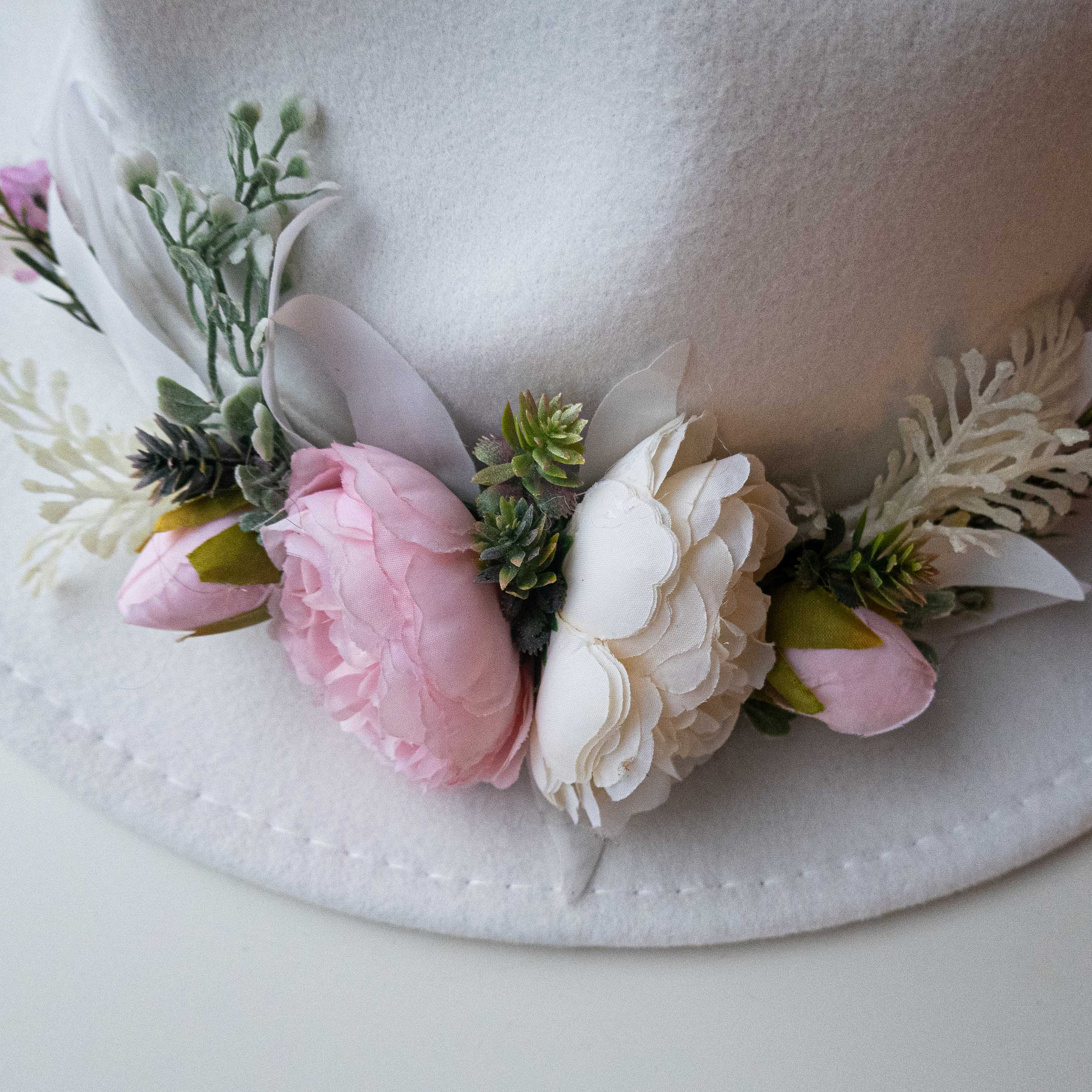White Wool Wedding Fedora Hat With Artificial Flowers - Etsy