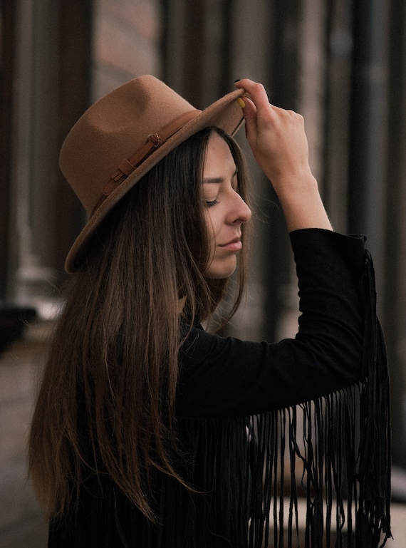Unisex Brown Wool Fedora Hat, Wide Brim Felt Hat - Etsy display picture 1