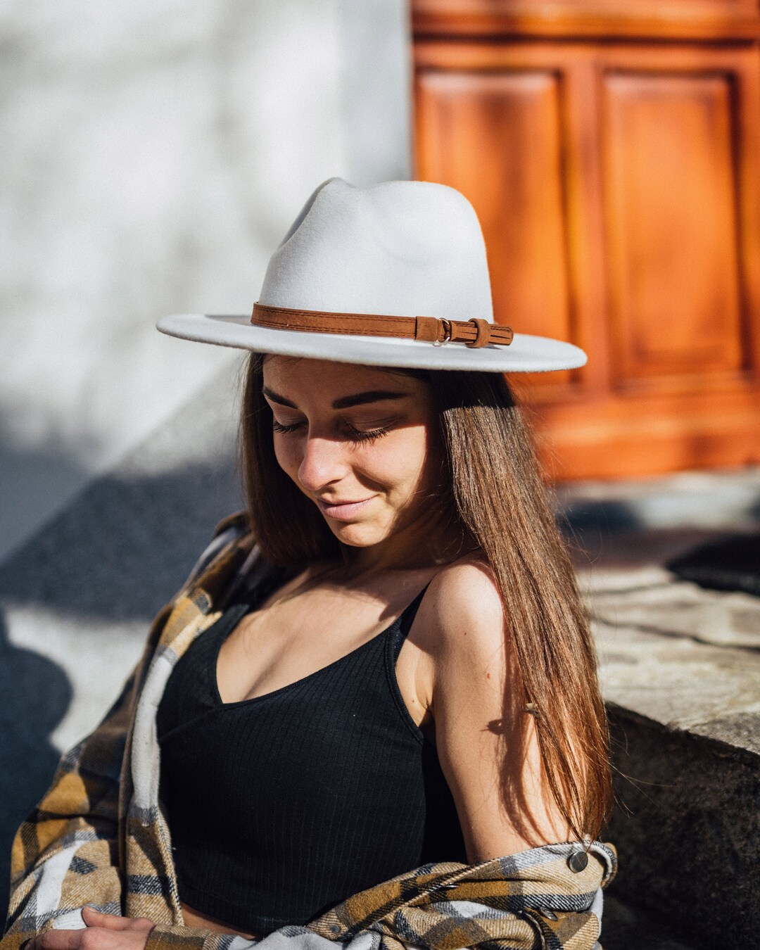 Ladies Winter White Fedora 100% Wool Custom-made White Fedora Hats for Women 100% Wool Wide Brim Fedora Hat  main image 2