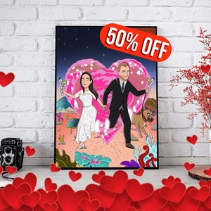 Valentines SALE! Custom Cartoon Portrait - Personalized R M Couple Portrait - Unique Gift for Him or Her - Anniversary, Birthday, Love Gift