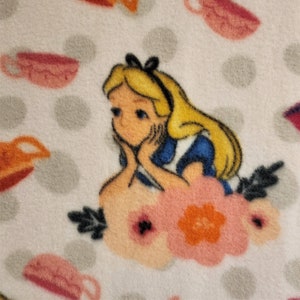 Alice in Wonderland with Teacups Large fleece tie blanket