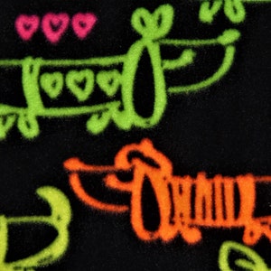 Neon Dachshunds with Hearts fleece tie blanket