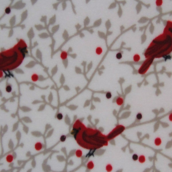 Cardinals with Winter Berries fleece tie blanket