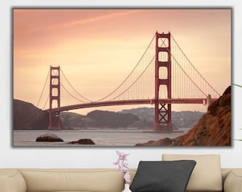 San Francisco Golden Gate Bridge Canvas Print | Sunset Bridge Art, California Wall Art, Office Print, Golden Gate Bridge, Golden Gate Art