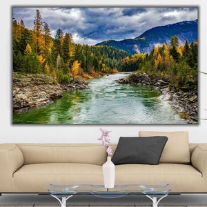 Framed River Canvas Print: Autumn Forest Landscape Wall Art