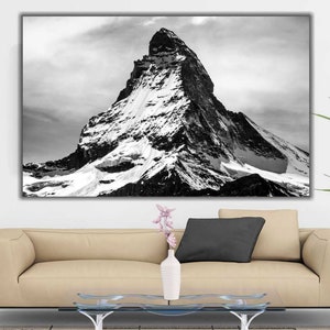 Black White Mountain Canvas Art, Mountain Wall Art, Snow Mountain Decor, Mountain Wall Decor, Landscape Art, Large Canvas Print, Home Decor