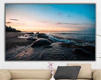 Arte en lienzo de olas costeras: decoración de pared con paisaje marino de playa