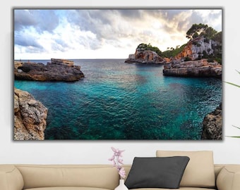 Impressão em tela costeira: arte de parede com vista para o mar em turquesa