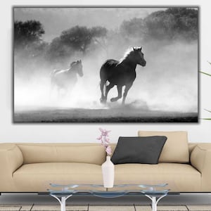 Schwarz weiße Pferde Wandkunst | Pferde Leinwanddruck, große laufende Pferde, Pferdedruck, laufende Pferde Kunst, Tierdekor, Bauernhausdekor