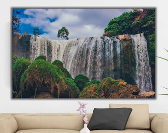 Toile d'art cascade, grande décoration murale paysage, prête à accrocher !