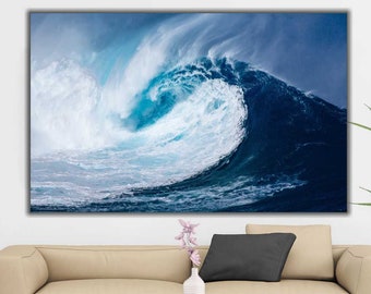 Ocean Wave Canvas Print: Blue Sea Wall Art, Surf Decor