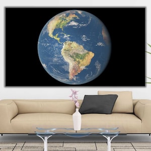 The Earth from Space Art | Earth Canvas, Space Decor, Astronomy Wall Print, Cosmic Office Wall Art, Space Wall Art, Space Canvas