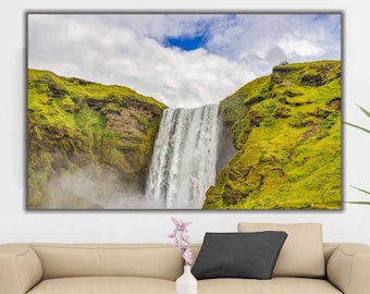 Iceland Waterfall Canvas Art Print: Large Landscape Wall Decor
