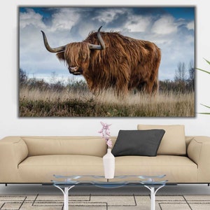 Highland Cow Canvas | Highland Cow Print, Cow Modern Print, Contemporary Art, Living Room Decor, Animal Decor, Farmhouse Decor