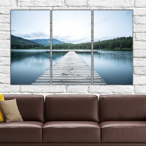 Muurkunst pier | Muurdecoratie meer, pierafdruk, landschapsdecor, poster vissende pier, canvas meer, afdruk meer, kunst aan de muur meer, kunst aan de muur vissen