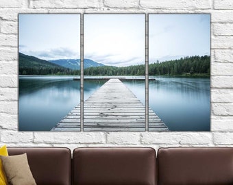 Lake Pier Leinwand Kunst, Landschaft Wanddekor, fertig zum Aufhängen!