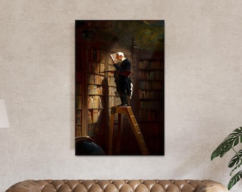 Carl Spitzweg - Der Bücherwurm Leinwand Kunst, Bibliothek Kunstdruck, Berühmte Gemälde, Spitzweg Wandkunst, Reproduktion Leinwand Wohnkultur, fertig zum Aufhängen!