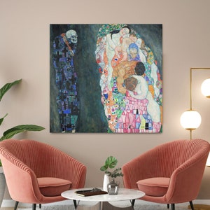 Gustav Klimt - Death and Life 1908 Canvas Art, Art Nouveau, Allegory Painting, Art Nouveau Canvas, Klimt Wall Art, Reproduction Canvas Print