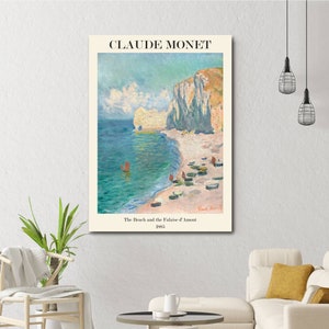 Claude Monet - The Beach and the Falaise d&#39;Amont Canvas Print,Monet Canvas,Monet Wall Art,Colorful Print,Exhibition Art,Reproduction Canvas