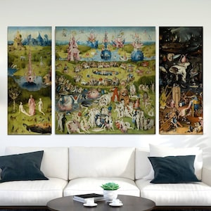 Hieronymus Bosch : Garden of Earthly Delights (Triptych, 1490), Bosch Garden Canvas 3 PANEL, Reproduction Print, Reproduction Canvas