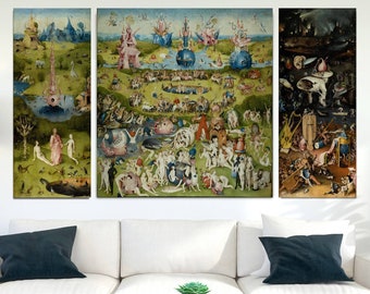 Hieronymus Bosch : Garden of Earthly Delights (Triptych, 1490), Bosch Garden Canvas 3 PANEL, Reproduction Print, Reproduction Canvas