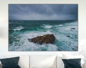 Ocean Wave Canvas Art: Coastal Rock Wall Decor