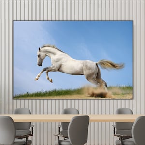 White Horse Wall Art | White Horse Canvas Print, Large Running Horse, White Horse Print, Running Horse Art, Animal Decor, Farmhouse Decor