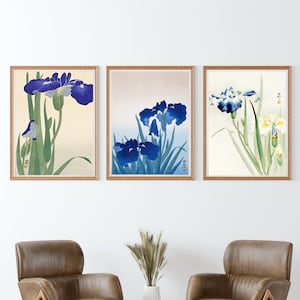Japanese Iris Flower Art Prints Set of 3 - Iris Print, Flower Print, Ohara Kason Poster Print, Botanical Print, Japanese Art, Kitchen Prints