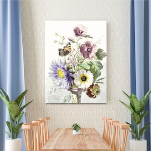 Willem van Leen - Bouquet of Flowers with a Butterfly Canvas Art, Watercolor Flower, Flower Art, Floral Wall Art, Reproduction Canvas Print