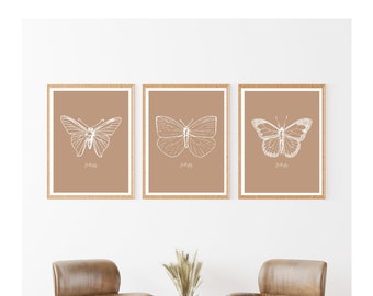 Butterfly Line Art Set of 3 Prints, Animal Poster, Minimalist Wall Decor