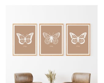Butterfly Line Art Prints - Set of 3, Minimalist Home Decor